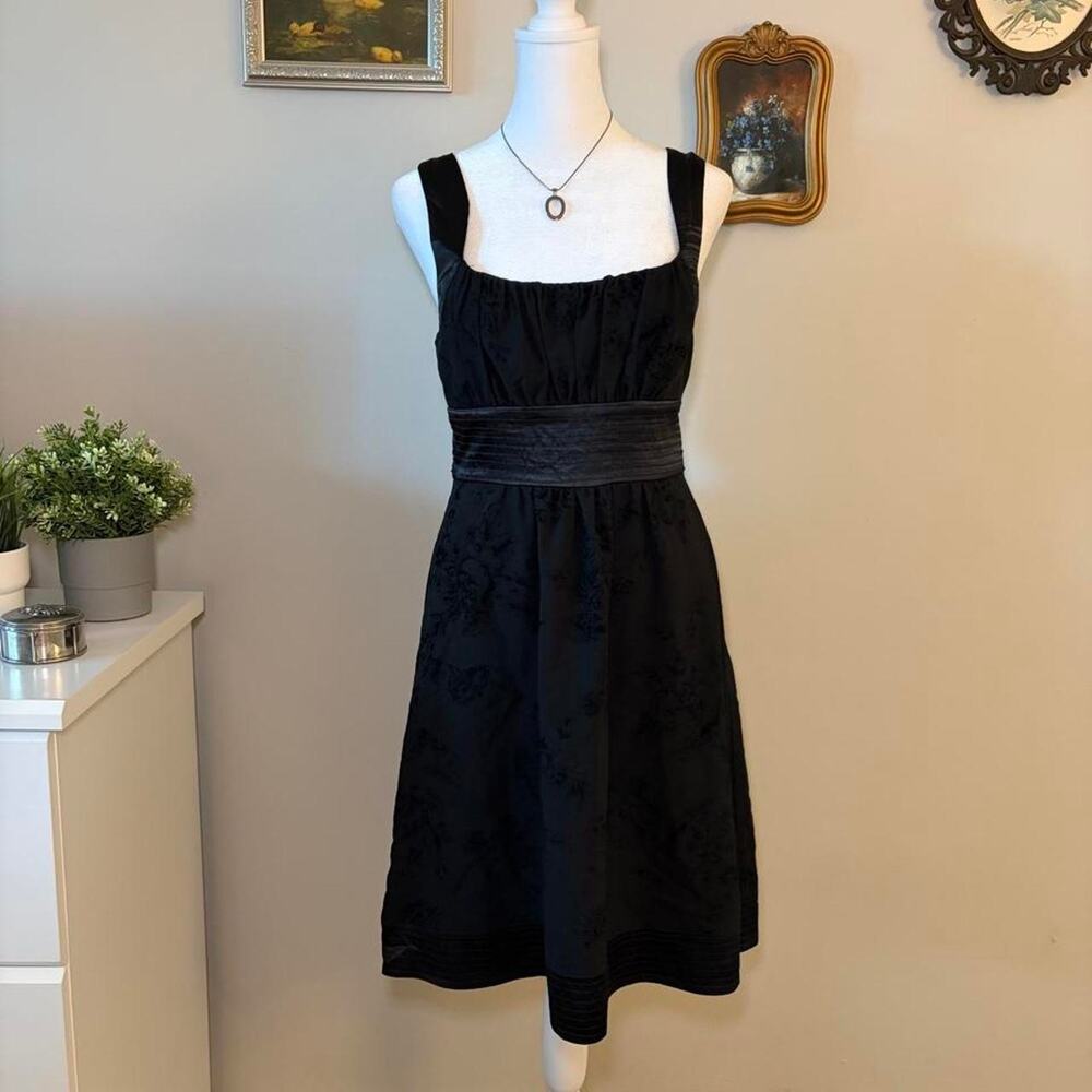 Vintage 2000s B. Smart Black Floral Burnout Satin Tie Back Mini Dress size 9
